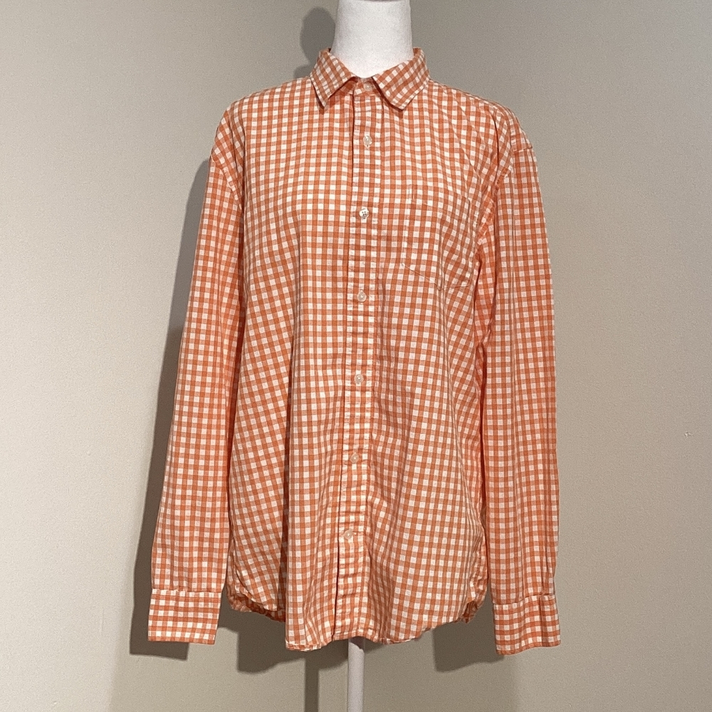Gap Men's Orange and White Check Button Down